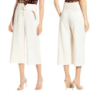 June & Hudson Ivory Belted Wide Leg Linen Blend Crop Pants Size Medium
